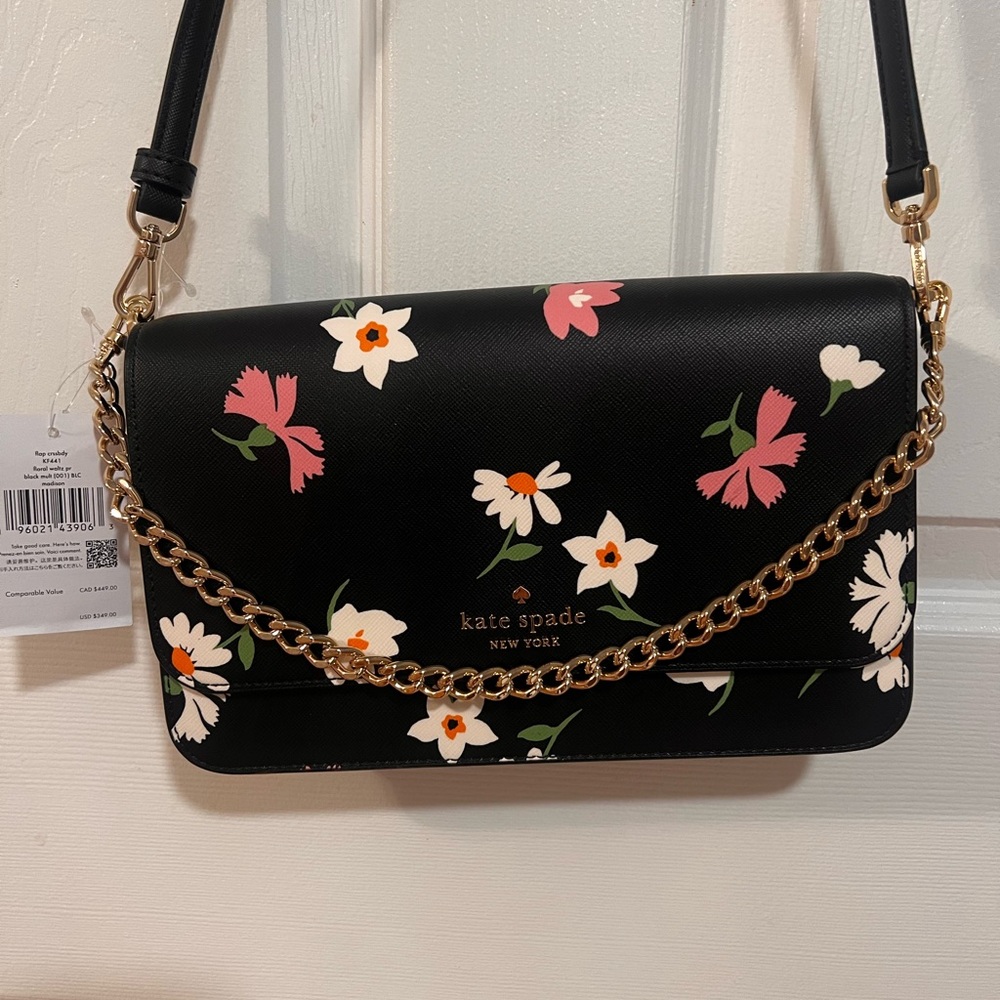Kate Spade Black and Pink Floral Crossbody Bag